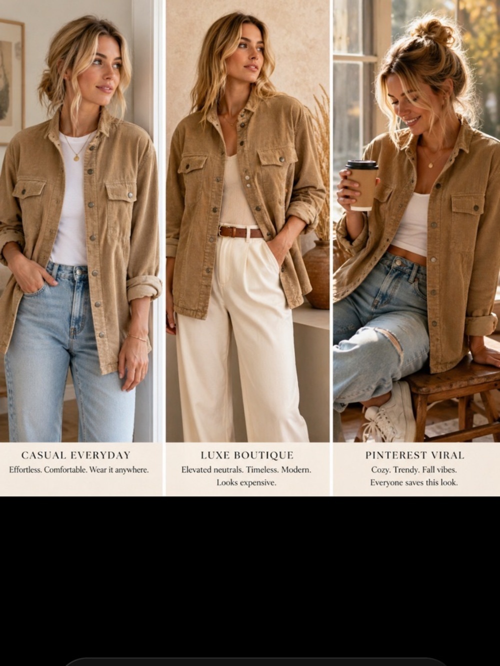 Women’s Khaki Corduroy Shacket L Snap Front Jacket Western Casual Oversized